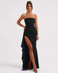 Robe Longue Femme Bustier Plissée Fendue – Silhouette Élégante et Formelle