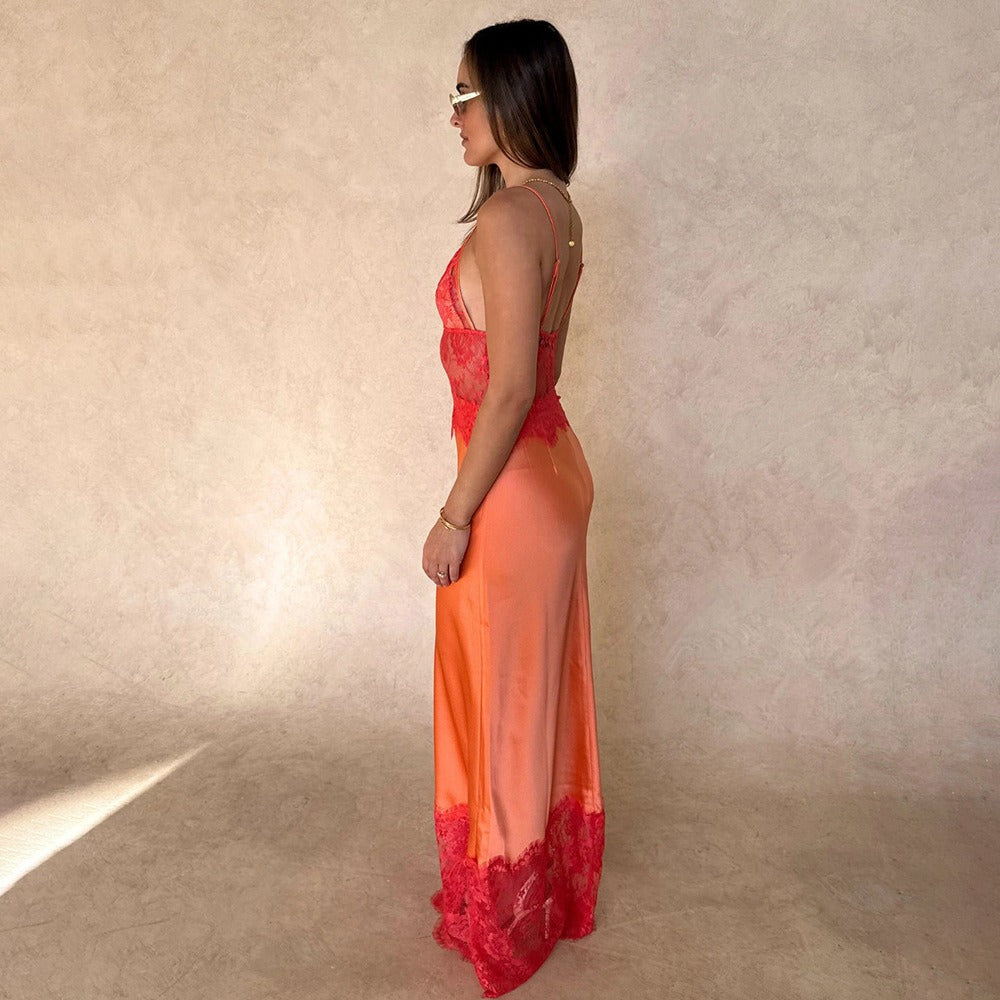 Robe Nuisette Femme à Décolleté V Profond – Dos Nu et Dentelle