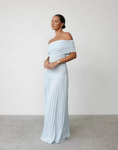 Robe Maxi Femme Épaules Dénudées Plissée – Coupe Fluide et Polyvalente