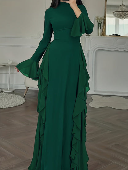 Robe Longue Femme à Volants – Tissu Fluide Léger et Manches Évasées