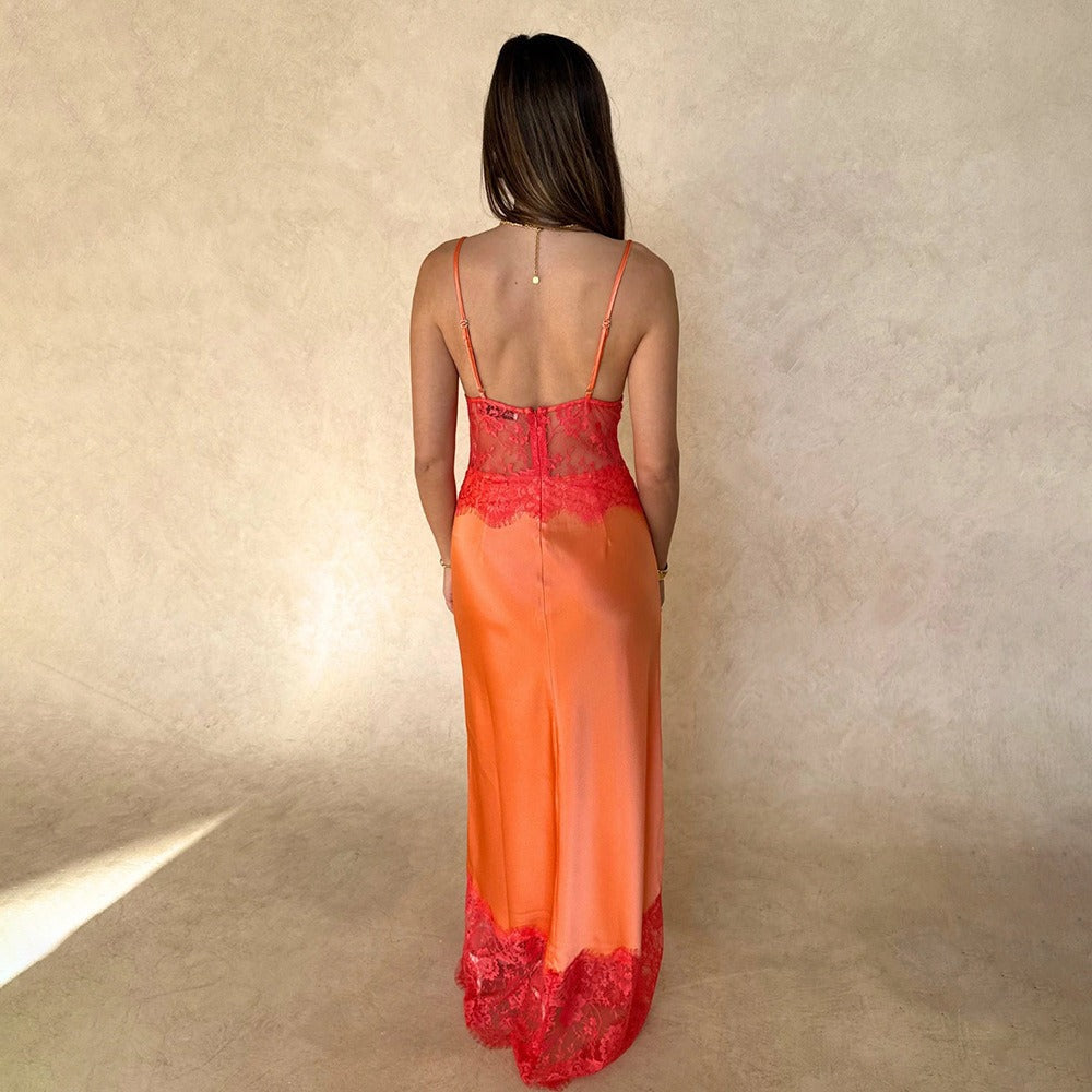Robe Nuisette Femme à Décolleté V Profond – Dos Nu et Dentelle