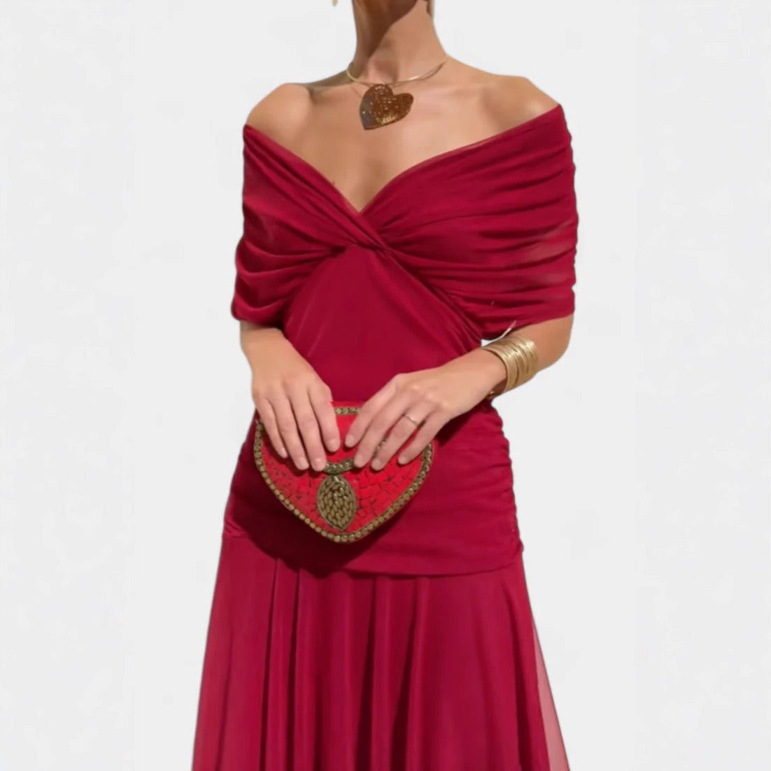 Robe Longue Femme en Mousseline – Col V Imprimé Manches Courtes