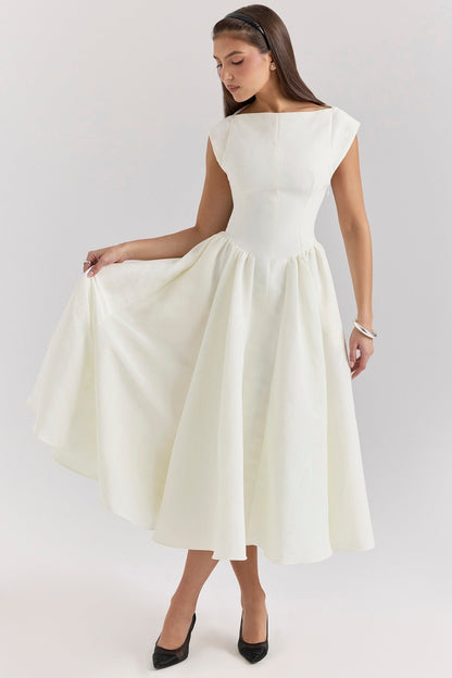 Robe Midi Femme Sans Manches Dos Nu – Col Rond Fluide