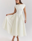 Robe Midi Femme Sans Manches Dos Nu – Col Rond Fluide