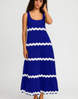Robe Longue Femme Sans Manches – Imprimé Ondulé Col U Coupe Évasée