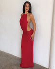 Robe Longue Femme Bodycon Tour de Cou – Stretch Dos Nu Coupe Ajustée Détail Métal