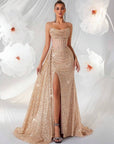 Robe de soirée longue pour femme – Corsage structuré semi-transparent et jupe évasée