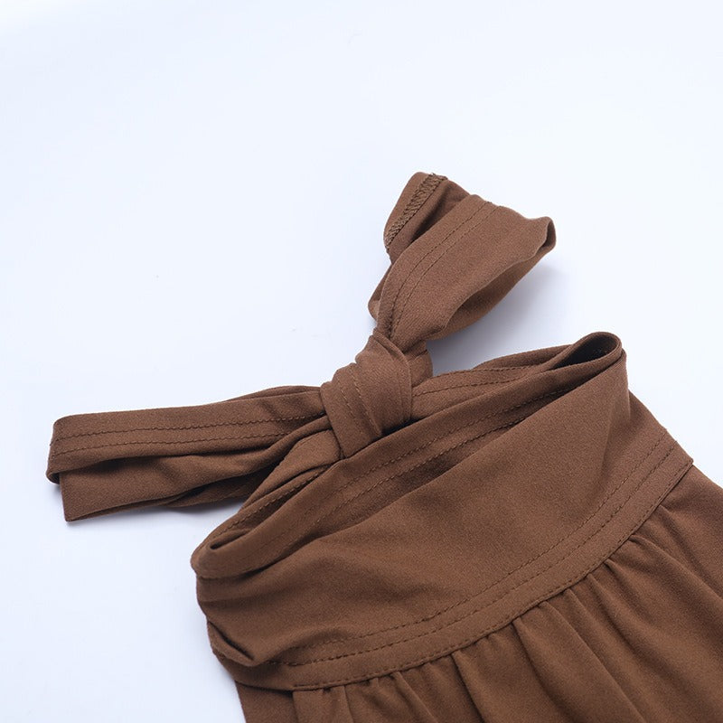 Robe Longue Femme Moulante à Dos Nu – Col Halter Froncé avec Découpes