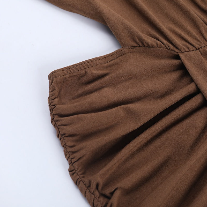 Robe Longue Femme Moulante à Dos Nu – Col Halter Froncé avec Découpes