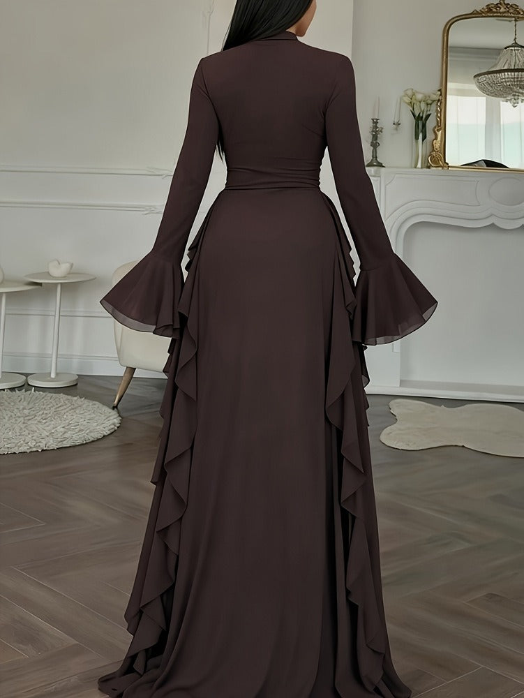 Robe Longue Femme à Volants – Tissu Fluide Léger et Manches Évasées