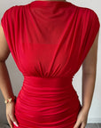 Robe Maxi Femme en Mesh Froncé – Élégance Plissée Ajustée