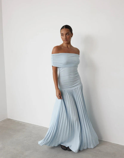 Robe Maxi Femme Épaules Dénudées Plissée – Coupe Fluide et Polyvalente