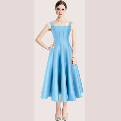 Robe Midi Femme à Bretelles Vintage – Coupe Ajustée Sans Manches