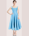 Robe Midi Femme à Bretelles Vintage – Coupe Ajustée Sans Manches