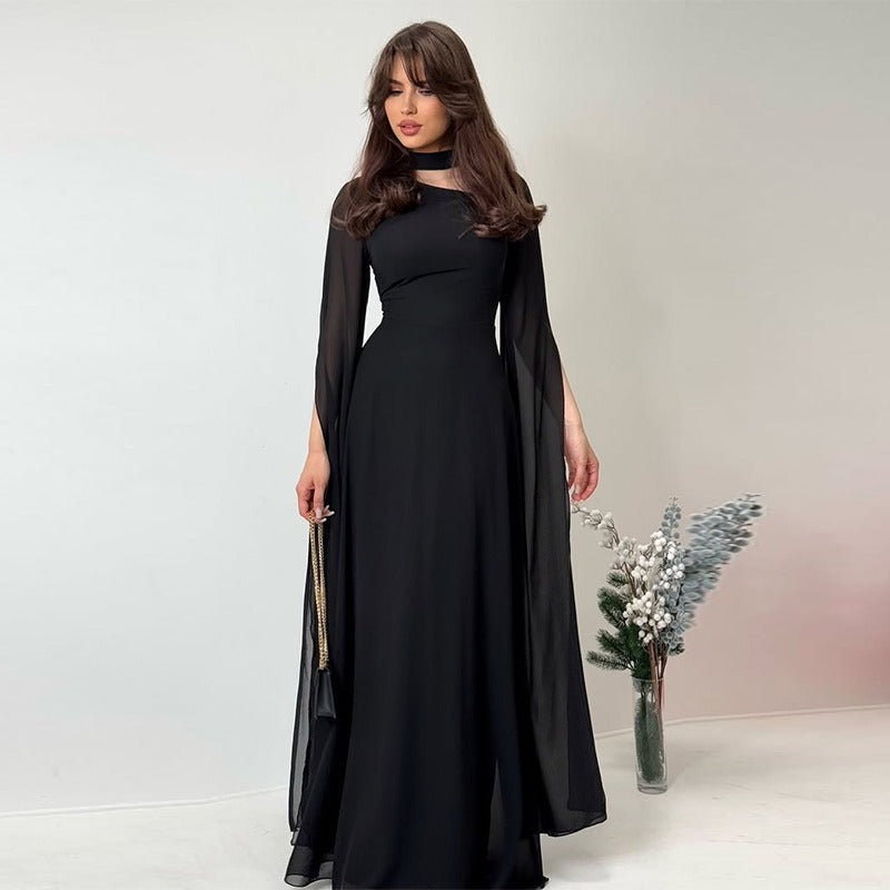 Robe Longue Femme Coupe A – Encolure Asymétrique à Découpe