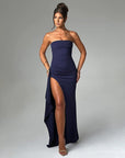Robe Longue Femme Bustier Plissée Fendue – Silhouette Élégante et Formelle