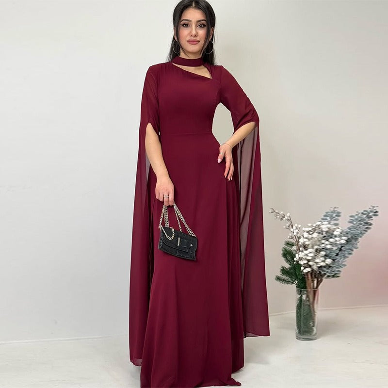Robe Longue Femme Coupe A – Encolure Asymétrique à Découpe