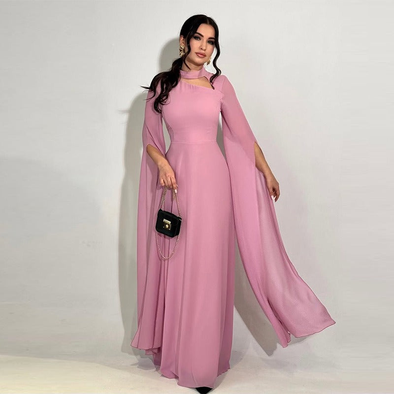 Robe Longue Femme Coupe A – Encolure Asymétrique à Découpe