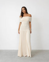Robe Maxi Femme Épaules Dénudées Plissée – Coupe Fluide et Polyvalente