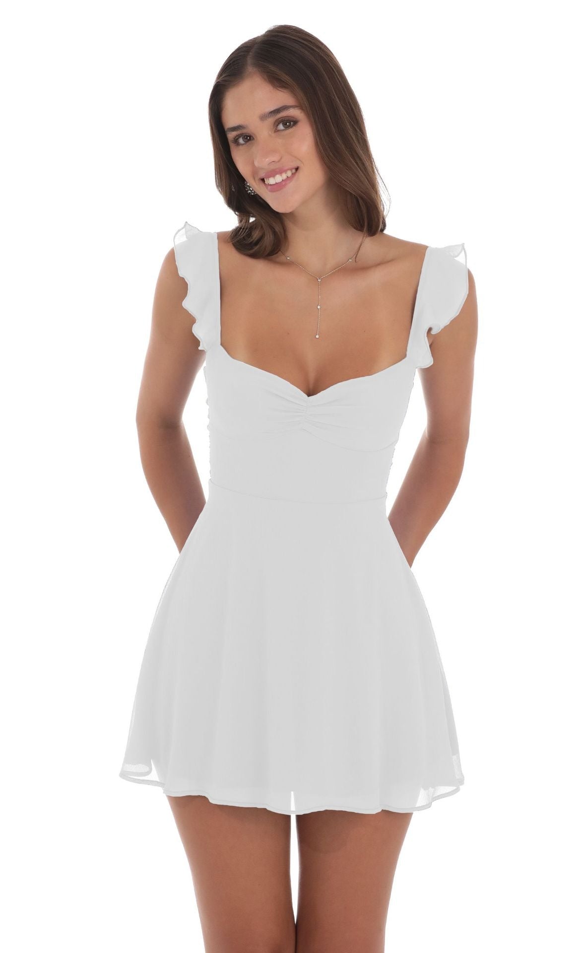 Robe Mini Femme en mousseline, dos nu, coupe fluide – Menvelo