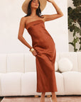 Robe Femme Dos Nu en Satin Tricoté – Encolure Croisée