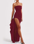 Robe Longue Femme Bustier Plissée Fendue – Silhouette Élégante et Formelle