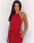 Robe Longue Femme Bodycon Tour de Cou – Stretch Dos Nu Coupe Ajustée Détail Métal