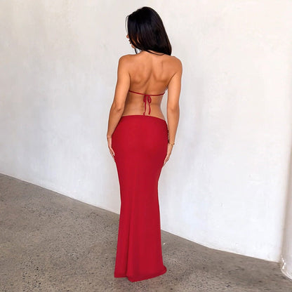 Robe Longue Femme Bodycon Tour de Cou – Stretch Dos Nu Coupe Ajustée Détail Métal