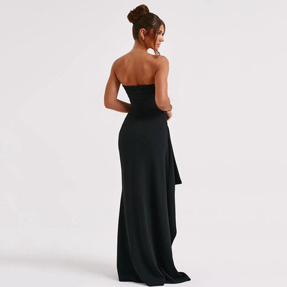 Robe Longue Femme Bustier Plissée Fendue – Silhouette Élégante et Formelle