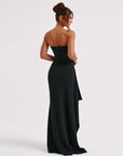 Robe Longue Femme Bustier Plissée Fendue – Silhouette Élégante et Formelle