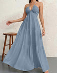 Robe Longue Femme Dos Nu Tour de Cou – Légère Plissée Coupe A-Line Col V