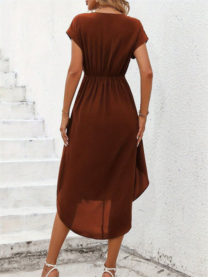 Robe Femme Manches Courtes Ample – Détail Passepoil Décontracté