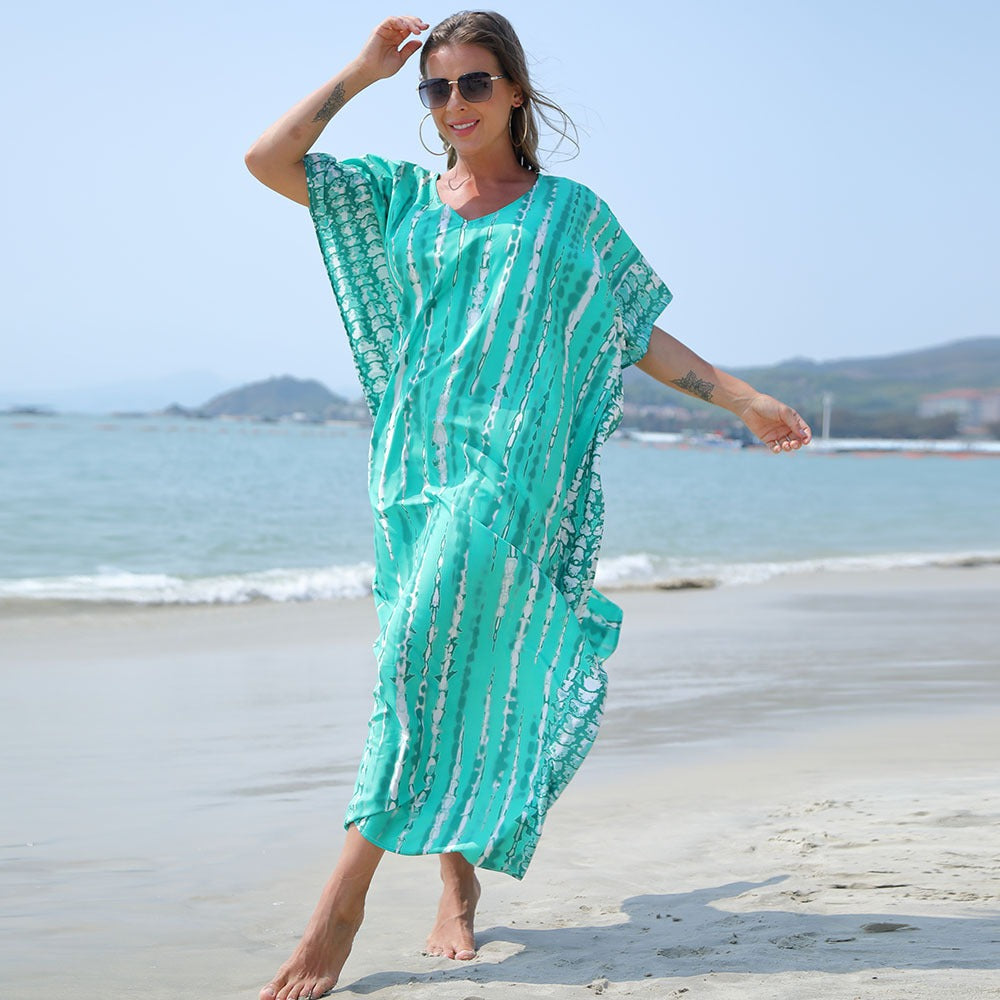 Robe Bohème Femme à Enfiler – Imprimé Rayures Verticales Abstraites