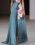 Robe Longue Femme Imprimé Floral – Col Licou Sans Manches avec Fente