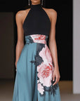 Robe Longue Femme Imprimé Floral – Col Licou Sans Manches avec Fente