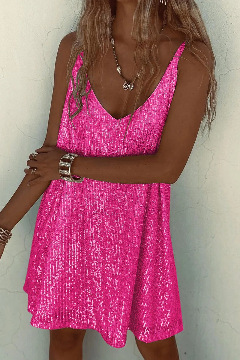 Robe Mini Femme en tissu léger, à paillettes, coupe moulante – Menvelo