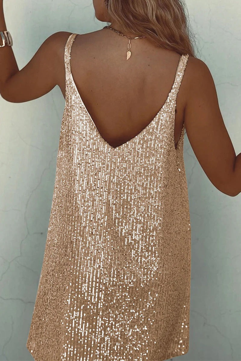 Robe Mini Femme en tissu léger, à paillettes, coupe moulante – Menvelo