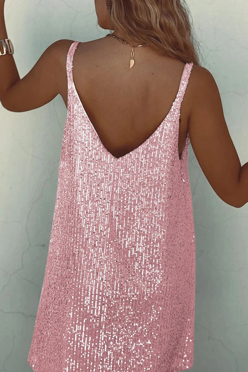 Robe Mini Femme en tissu léger, à paillettes, coupe moulante – Menvelo