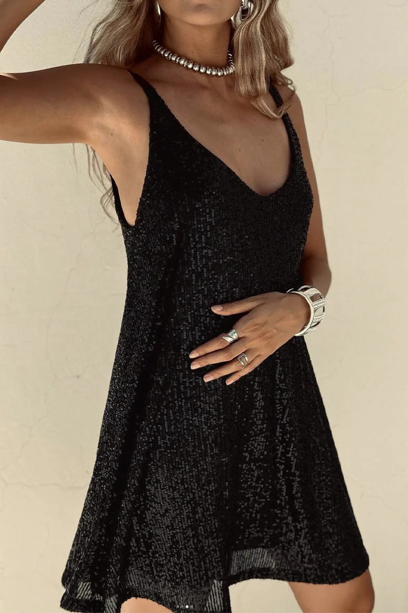 Robe Mini Femme en tissu léger, à paillettes, coupe moulante – Menvelo