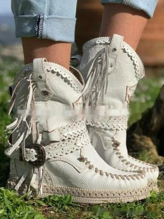 Bottes Western Femme Anaïs en Daim à Franges, Esprit Bohème