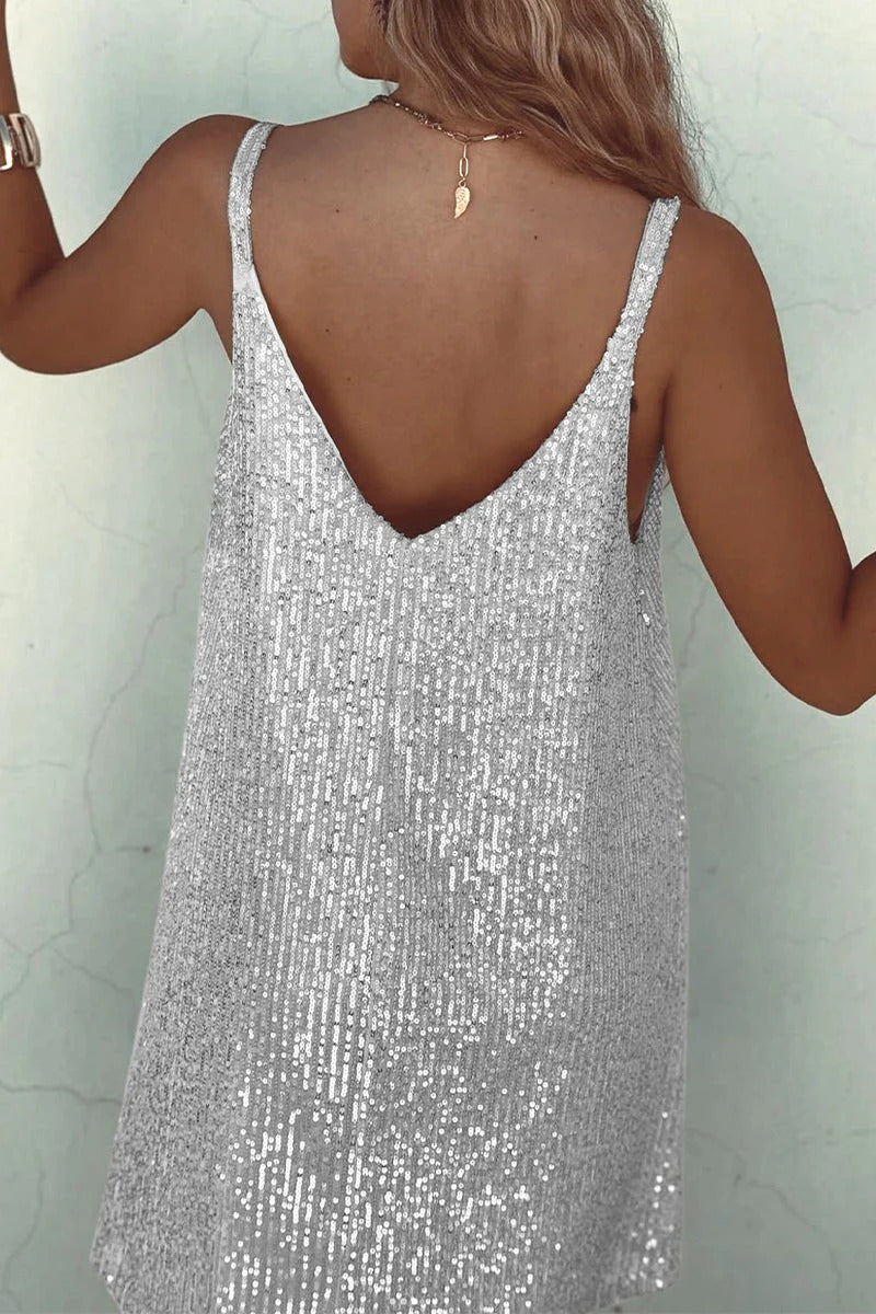Robe Mini Femme en tissu léger, à paillettes, coupe moulante – Menvelo