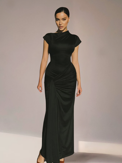 Robe Maxi Femme Encolure Asymétrique – Dos à Lacets Coupe Slim