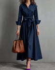 Robe Femme Maxi Style Chemise – Coupe A-Line et Ceinture à Nouer