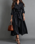 Robe Femme Maxi Style Chemise – Coupe A-Line et Ceinture à Nouer