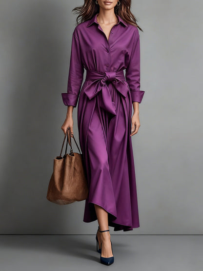 Robe Femme Maxi Style Chemise – Coupe A-Line et Ceinture à Nouer