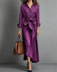 Robe Femme Maxi Style Chemise – Coupe A-Line et Ceinture à Nouer