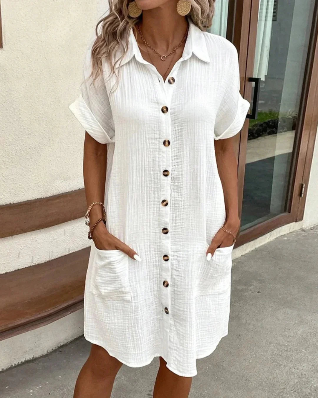 Robe Mini Femme en coton, boutonnée, coupe décontractée – Menvelo