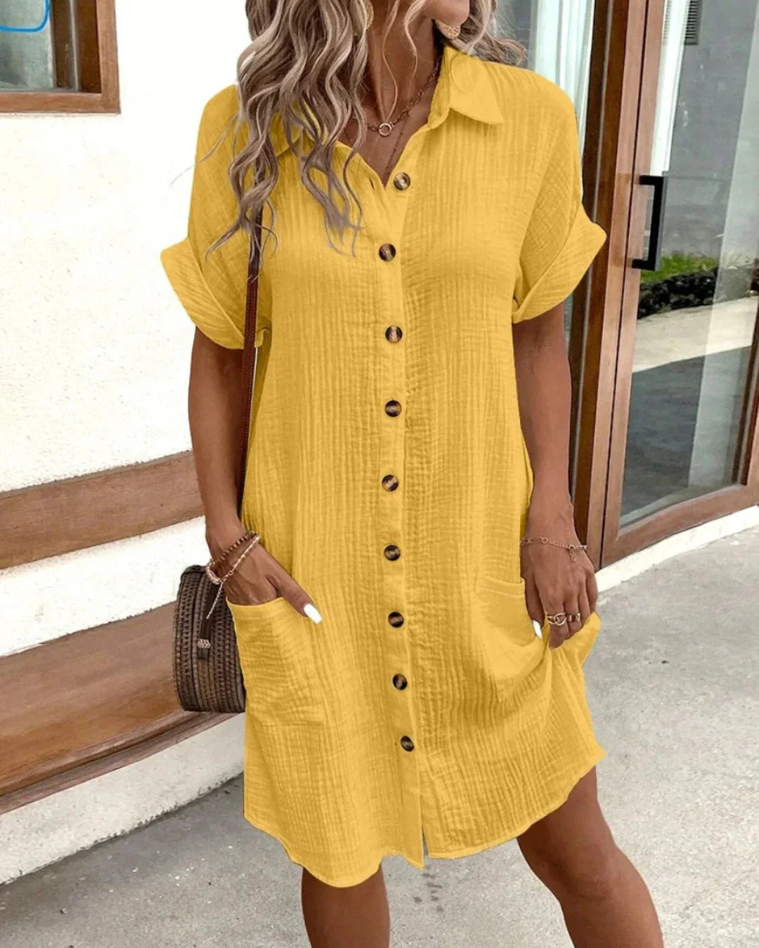 Robe Mini Femme en coton, boutonnée, coupe décontractée – Menvelo