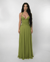 Robe Longue Femme à Col Licou – Dos Corset Lacé & Jupe Plissée
