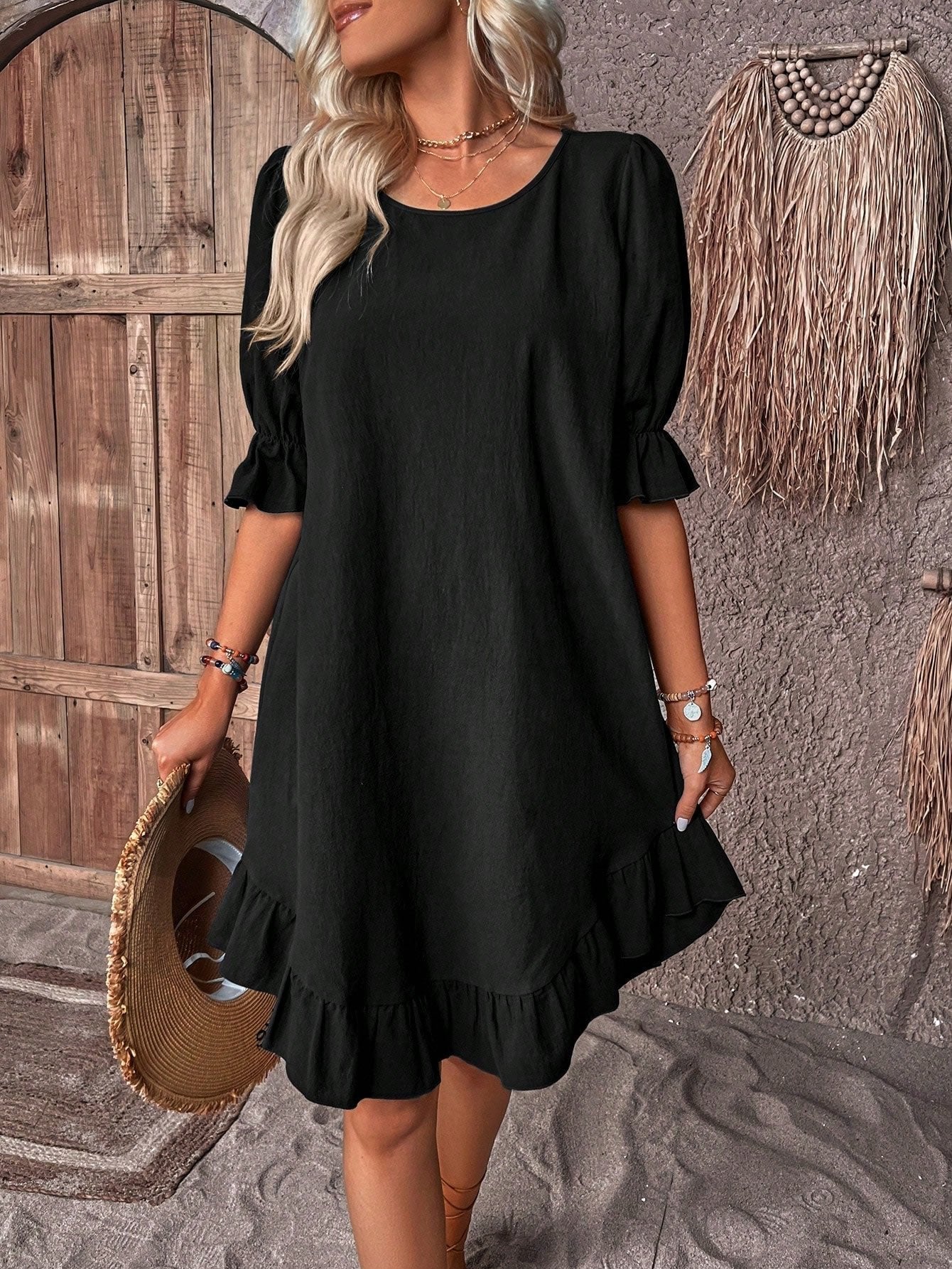 Robe Mini Femme en tissu léger, col V, coupe confortable – Menvelo